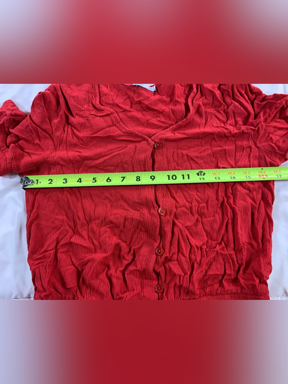 Pre loved Dex Red Ruffled Button-Front Women’s Top - Picture 3 of 4